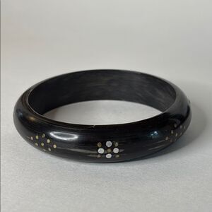 Wooden Black and Gold Design Bangle Bracelet